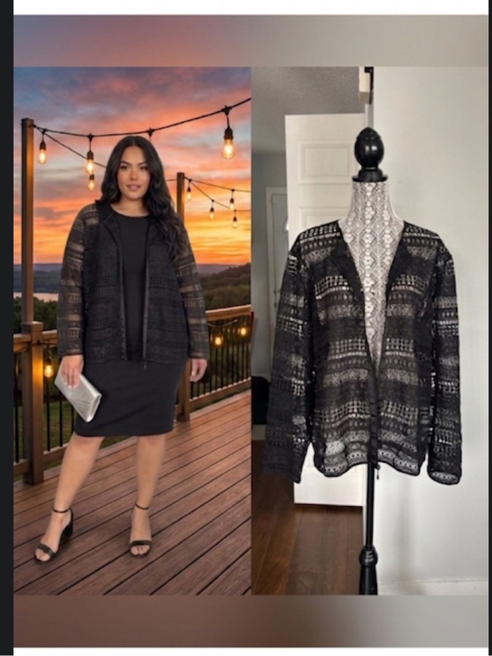 Plus 3X Guillaume Crochet Zip Up Blazer Jacket. Black. Made in US.